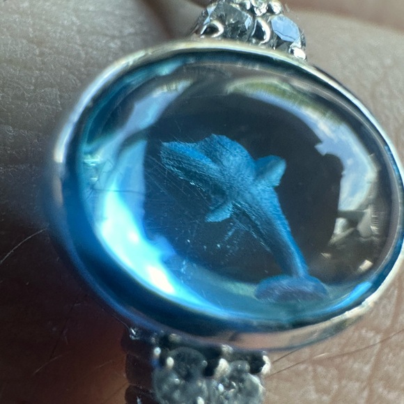 Diamond and Topaz Dolphin Intaglio Fish Marine Ocean Solid Gold Whale Shark - Picture 17 of 17